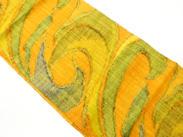 手織り真綿紬抽象渦巻模様織出し名古屋帯